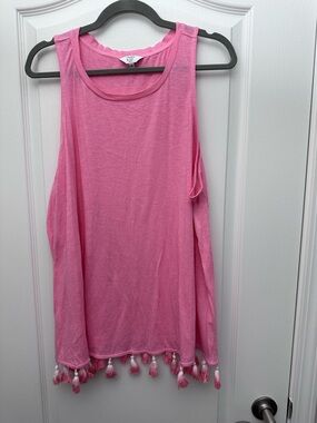 crown & ivy Pink Tassel-Hem Sleeveless Tank